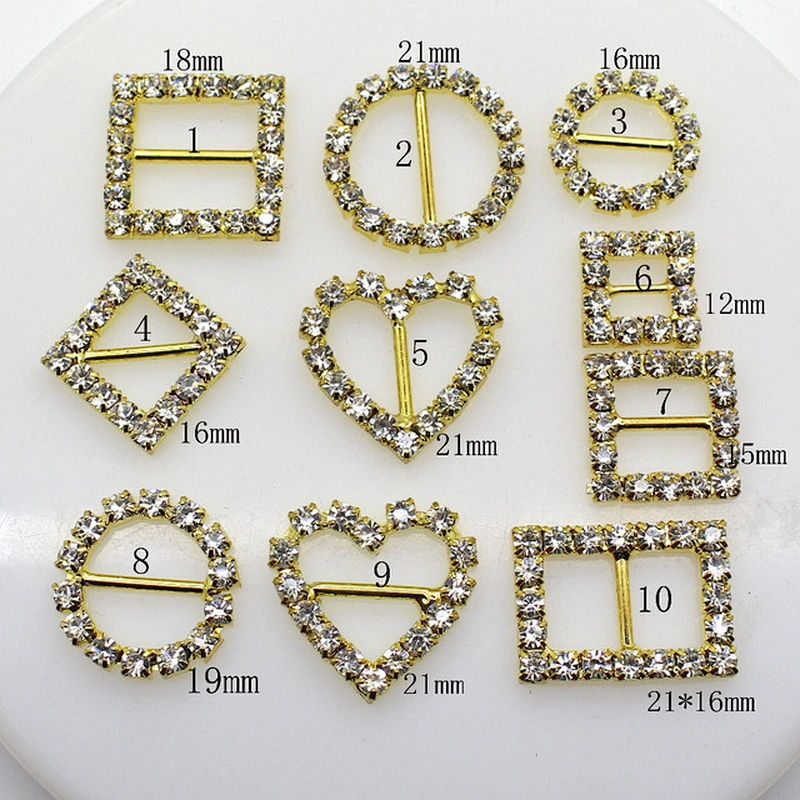 wholesale various shape gold plating crystal rhinestone buckles for wedding