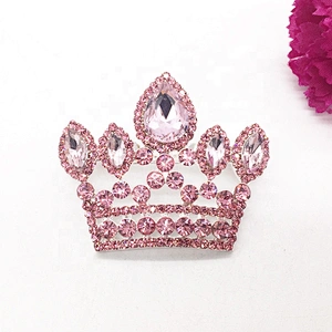 New Fashion Rhinestone Pink Crown Brooches For Women Men Badge Suit