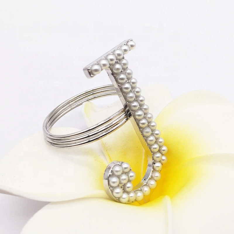 Cheap price unique handmade pearl beaded alphabet napkin ring for wedding decors