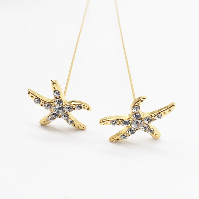 silk rose flowers bunch gold starfish rhinestone stick brooch for decors