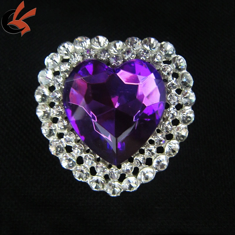 purple heart crystal rhinestone brooch