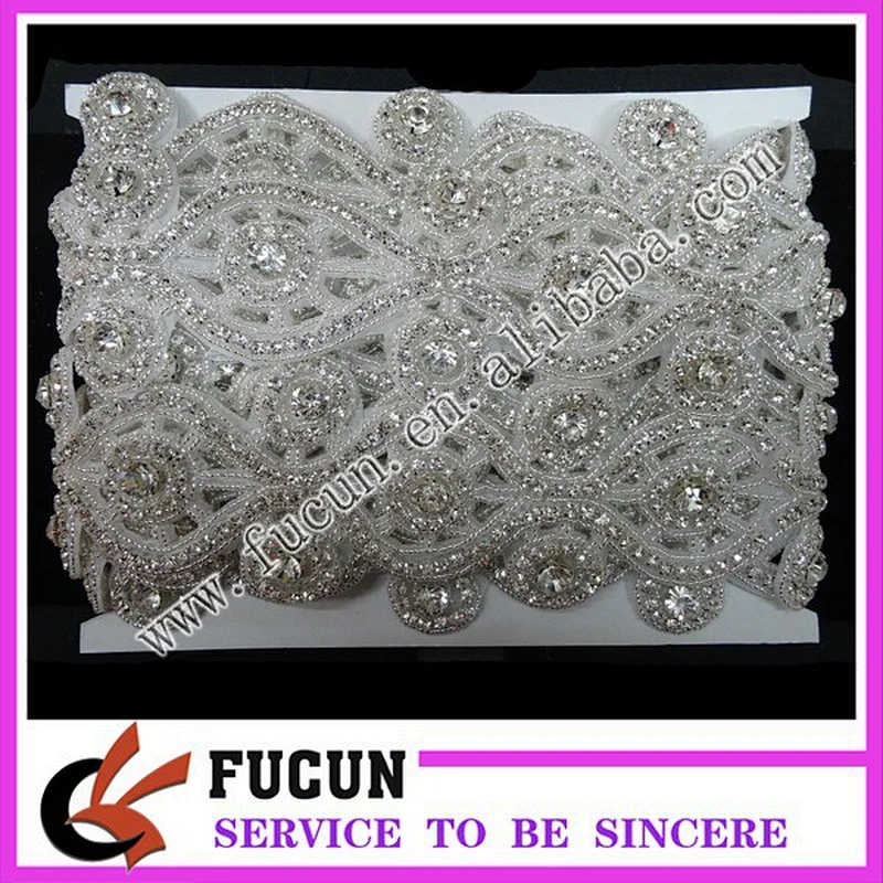Elegant Silver and Rhinestone Beaded Trim Handmade crystal beaded appliques
