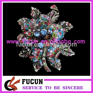 Fashion handmade colorful rhinestone flower brooch with pin