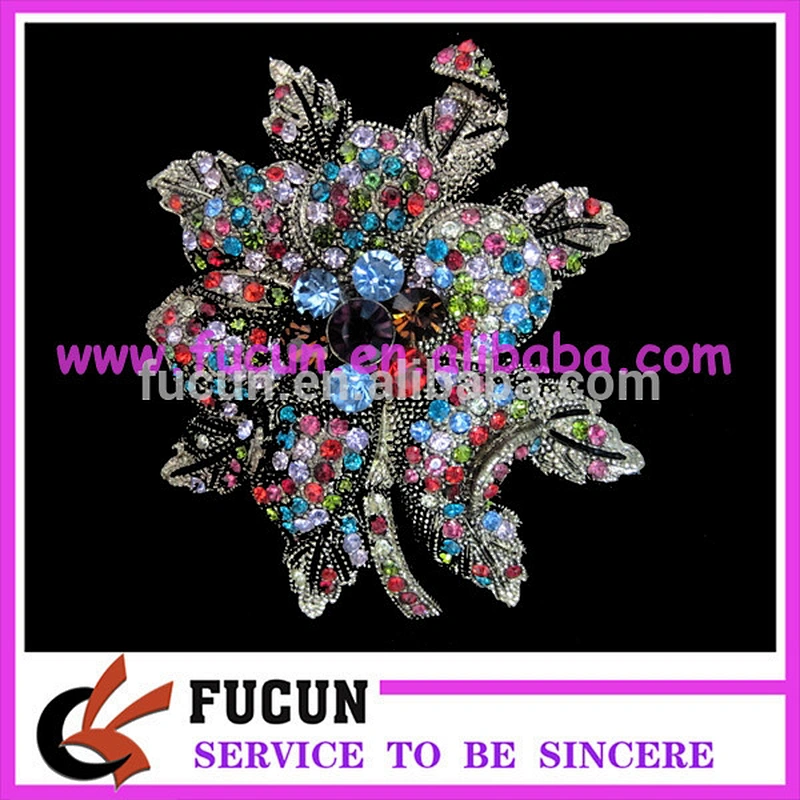 Fashion handmade colorful rhinestone flower brooch with pin