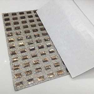 Strong Glue Gold Crystal Champagne Rhinestone Self-adhesion Mesh Sheet For Shoe Decoration