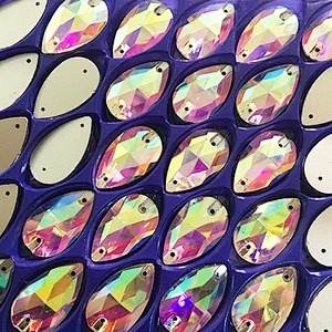 sew on garment decoration Flat back teardrop shape AB glass crystal stone