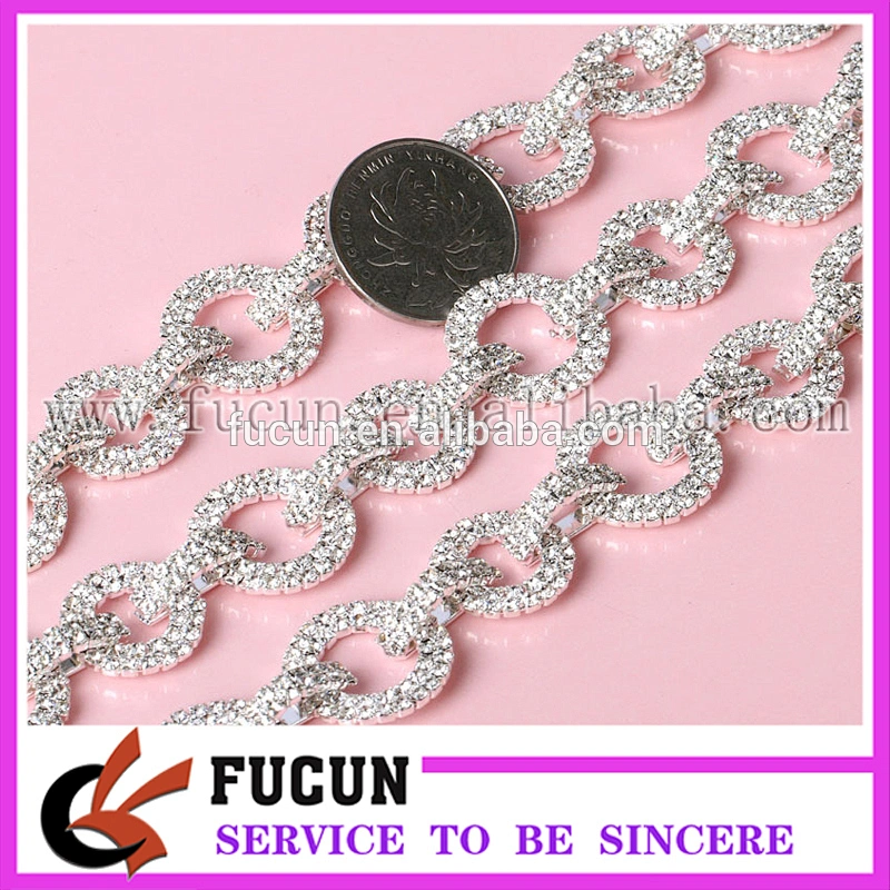 Clear round ring Crystal Rhinestone Trim Silver Wedding Dress Chain