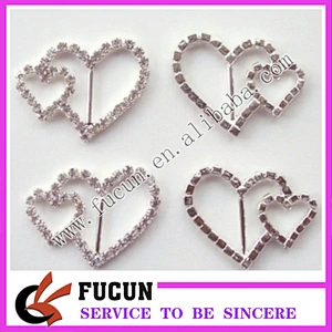 wholesale sparkly heart rhinestone ribbon buckles sliders for party decoration