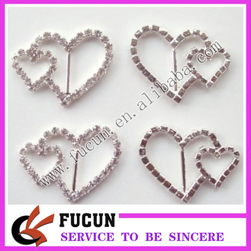 wholesale sparkly heart rhinestone ribbon buckles sliders for party decoration