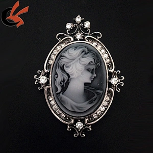 Vintage Art Nouveau Cameo Real Shell Hand Carved Portrait Brooch Pin Pendant