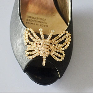 Ladies Fashion Gold Butterfly Crystal Metal Buckles Rhinestone Shoe Ornament for Women Shoe Decoration