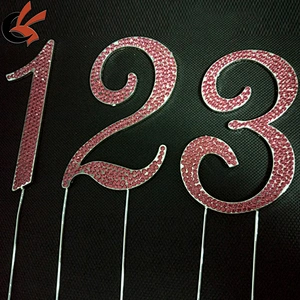 hot sale 4.7inch hot pink rhinestone number cake toppers for birthday anniversary party
