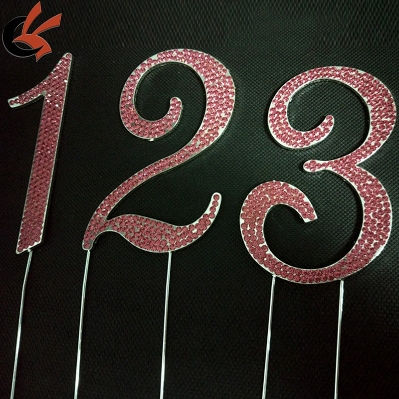 hot sale 4.7inch hot pink rhinestone number cake toppers for birthday anniversary party