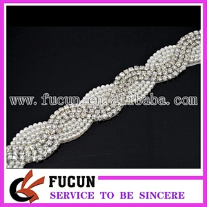 Bridal Sash Crystal Rhinestone Pearl Applique Patch Motif