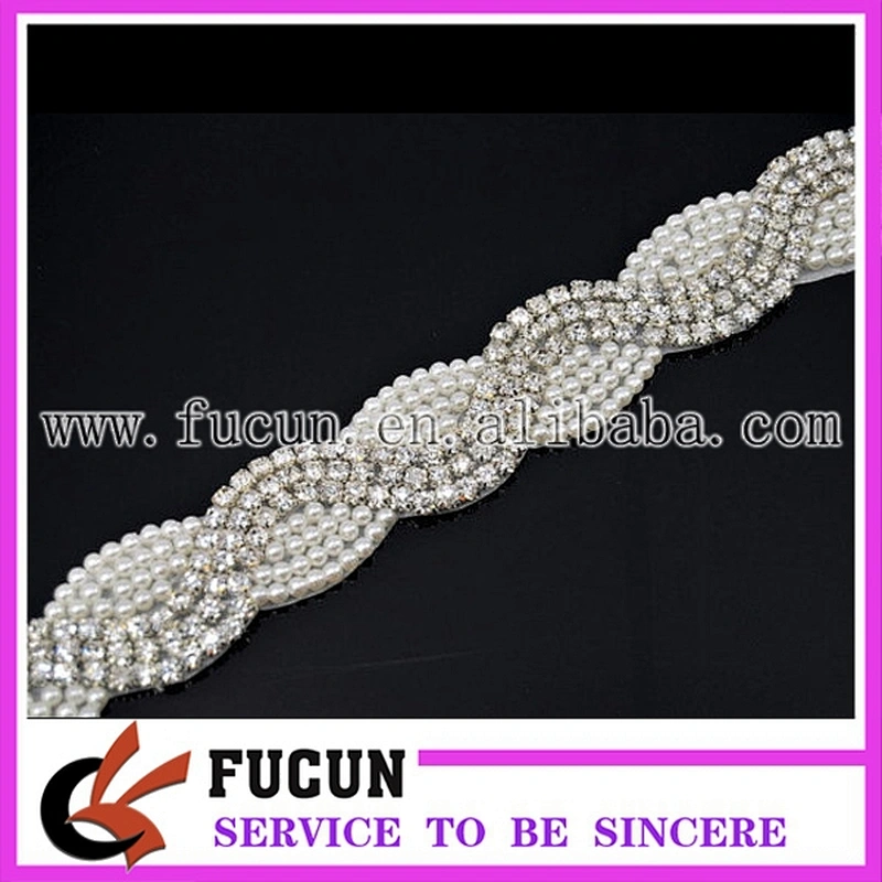 Bridal Sash Crystal Rhinestone Pearl Applique Patch Motif