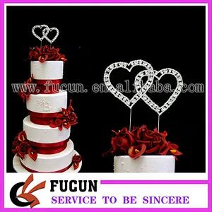 Bling Crystal Diamante Rhinestone Double Heart Cake Topper