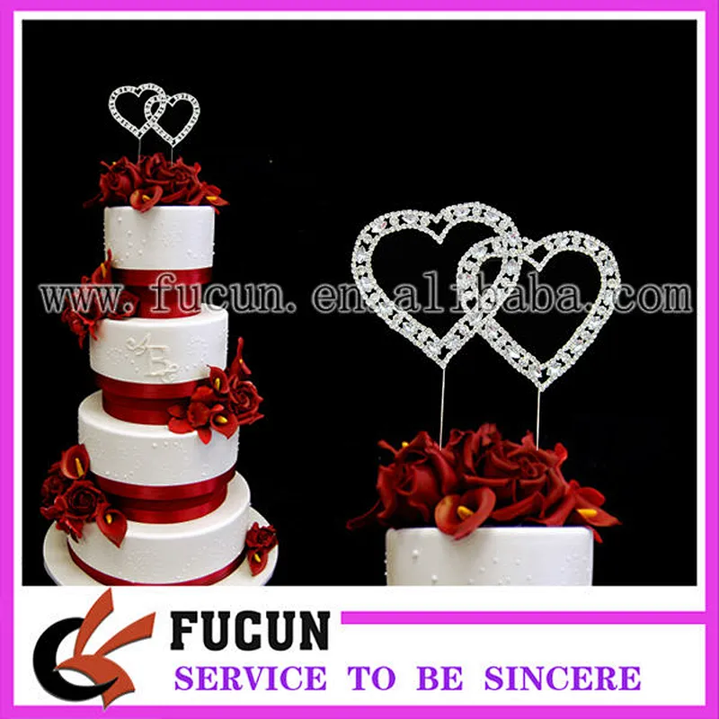 Bling Crystal Diamante Rhinestone Double Heart Cake Topper