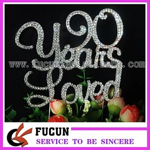 Sparkly Crystal Rhinestone 80 Years Loved Wedding Anniversary Cake Topper