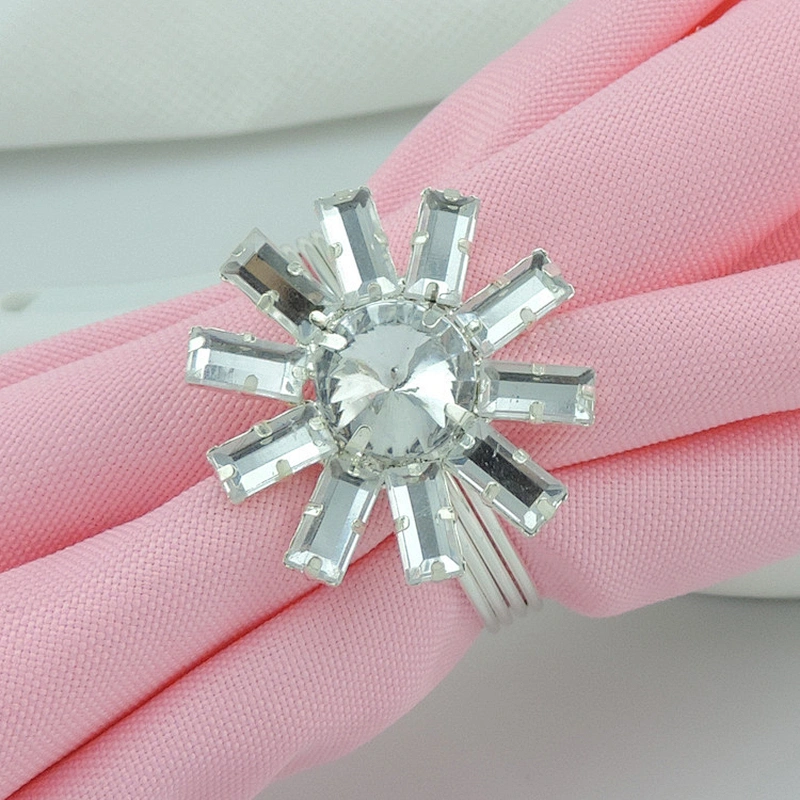 Chinese Wholesale Wedding Crystal Sun Flower Acrylic Napkin Ring Table Decoration