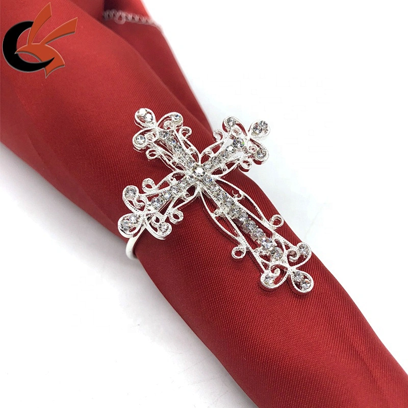 Wedding party christening table decoration rhinestone cross napkin ring holders