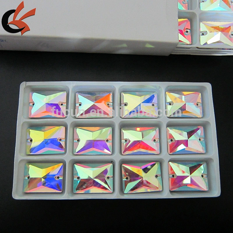 alibaba 18*25mm Rectangle Sew On Glass AB Color 2 Holes Crystal Rhinestone