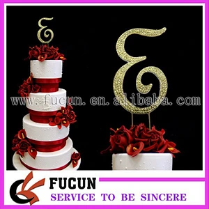 Large GOLD Rhinestone Monogram Letter E Cake Topper Pick Diamond Decoration