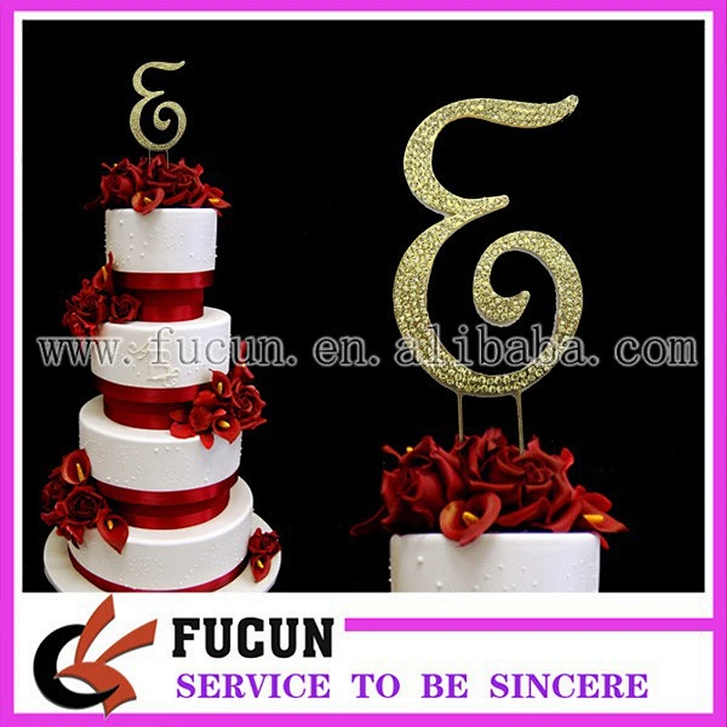 Large GOLD Rhinestone Monogram Letter E Cake Topper Pick Diamond Decoration
