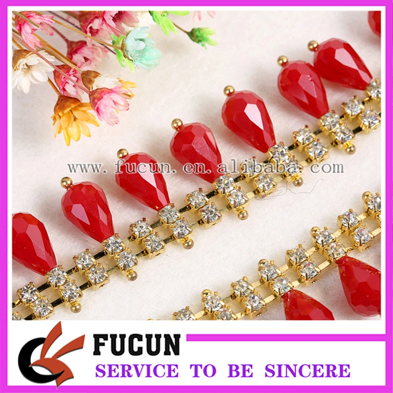 New Arrival Jewellery Luxury Red Crystal Rhinestone Beaded Stretch Rhinestone Chain Trimming