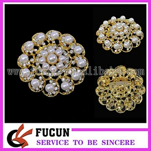 bulk pearl rhinestone flower brooch for wedding decoration