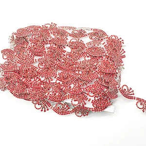 Latest garment accessories sew on red rhinestone rope waistbands banding trim for wedding dress decoration