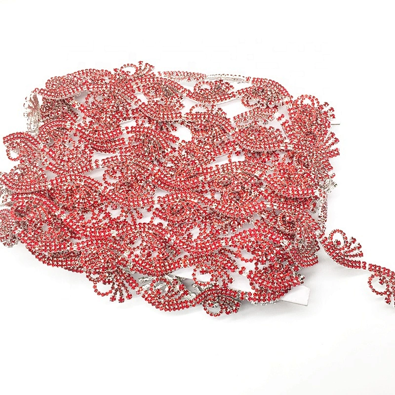 Latest garment accessories sew on red rhinestone rope waistbands banding trim for wedding dress decoration