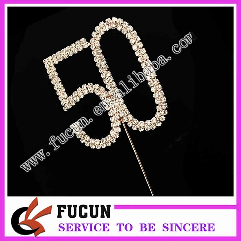 2019 New popular styles rose gold plated number 50 rhinestone cake topper birthday
