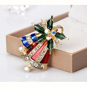 New arrival flashing christmas brooch bell shape rhinestone brooch pin decoration