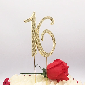Favors Number 16 Gold Rhinestone Birthday Cake Topper Pick