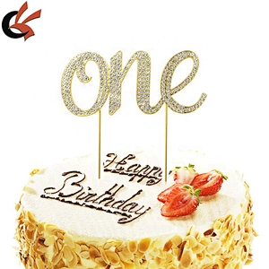 Customized First Birthday Decorations Gold One Cake Topper