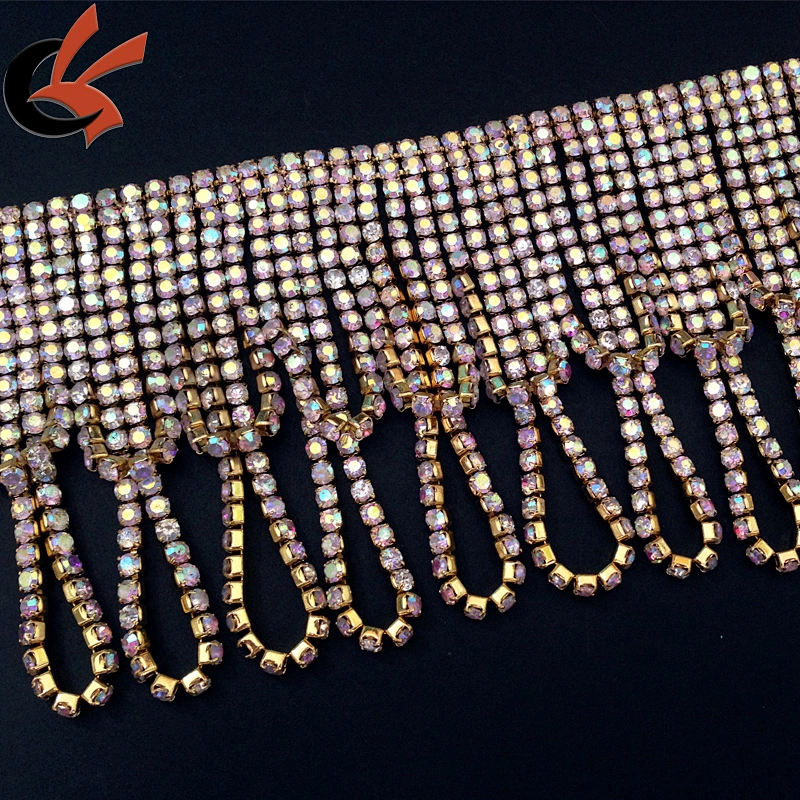 Shiny and sparkly AB crystal rhinestone chain trims rhinestone beaded trimming