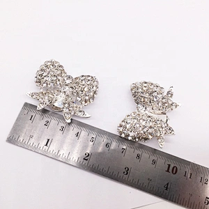 Custom shoe accessories silver bowknot crystal rhinestone shoe buckle clips