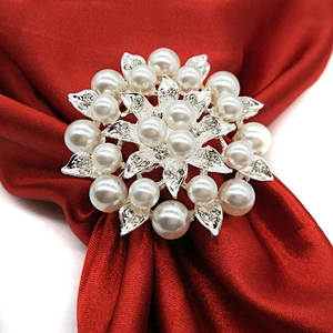 Flower Brooch Pin Pearl Beautiful Clear Rhinestone Crystal