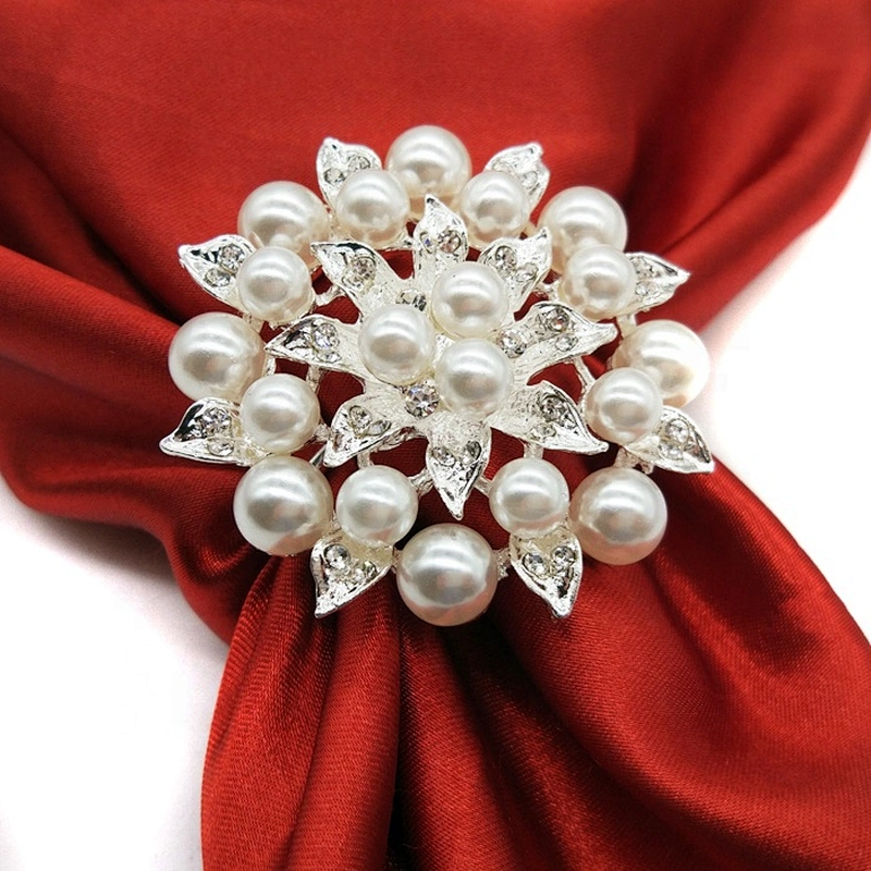 Flower Brooch Pin Pearl Beautiful Clear Rhinestone Crystal
