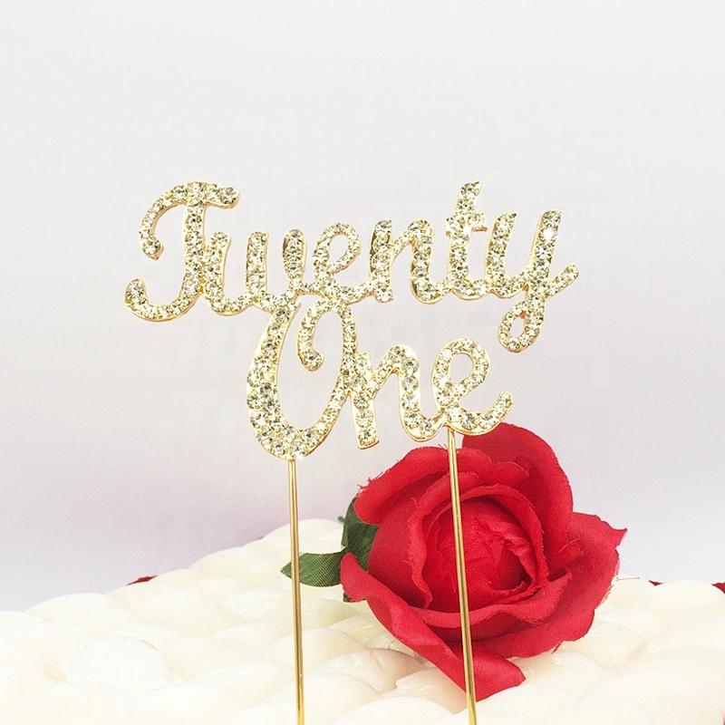 Excellent Quality Gold Plated Jonquil Rhinestone Twenty-one Birthday Cake Topper