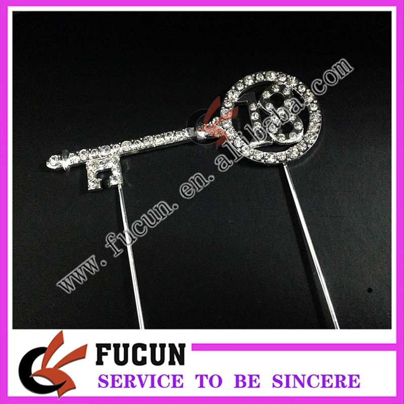 New birthday party decoration Silver Key shape number 18 rhinestone cake topper