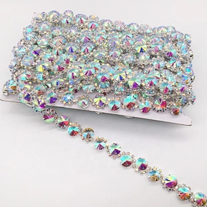 High Quality Gold Metal Rhinestone Bridal Silver Chain Crystal Glass Trimmings