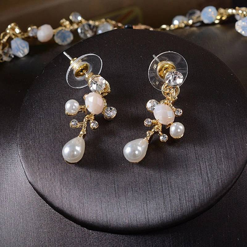 2019 Fashion Mori Flower Wedding Bridal  Rhinestone Pearl Jewelry Set