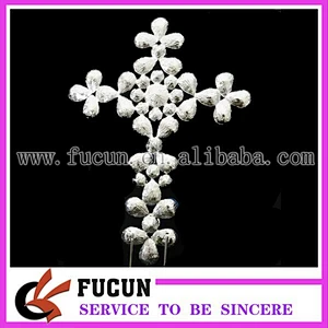 Large clear Rhinestone ivory pearl Cross Christening Cake Topper cake Decoration