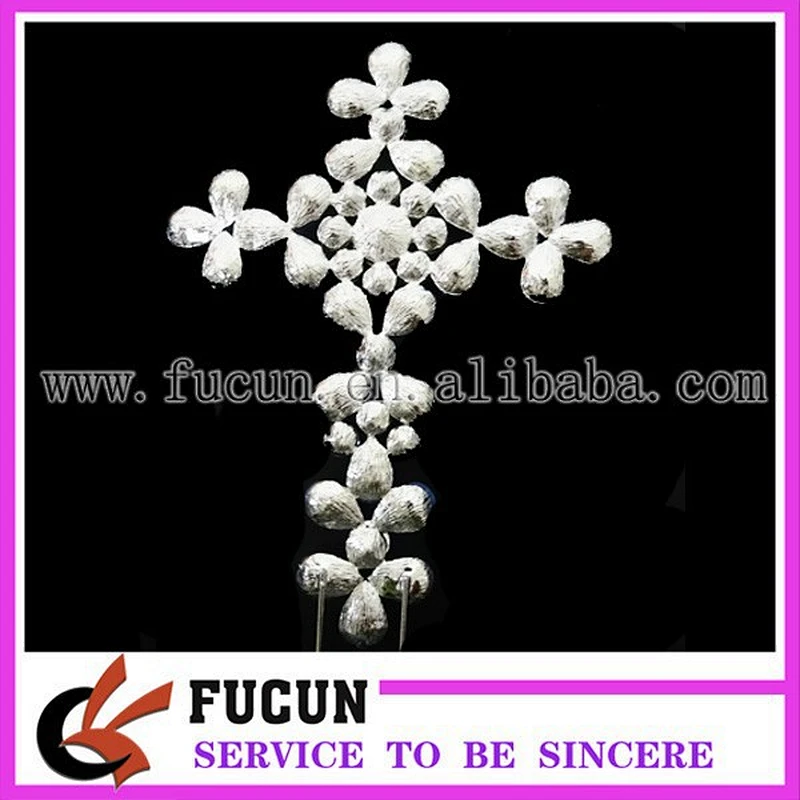 Large clear Rhinestone ivory pearl Cross Christening Cake Topper cake Decoration