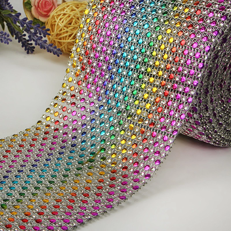 sew on decorative accessories rainbow gems 24 rows plastic rhinestone mesh trimming