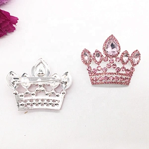 New Fashion Rhinestone Pink Crown Brooches For Women Men Badge Suit