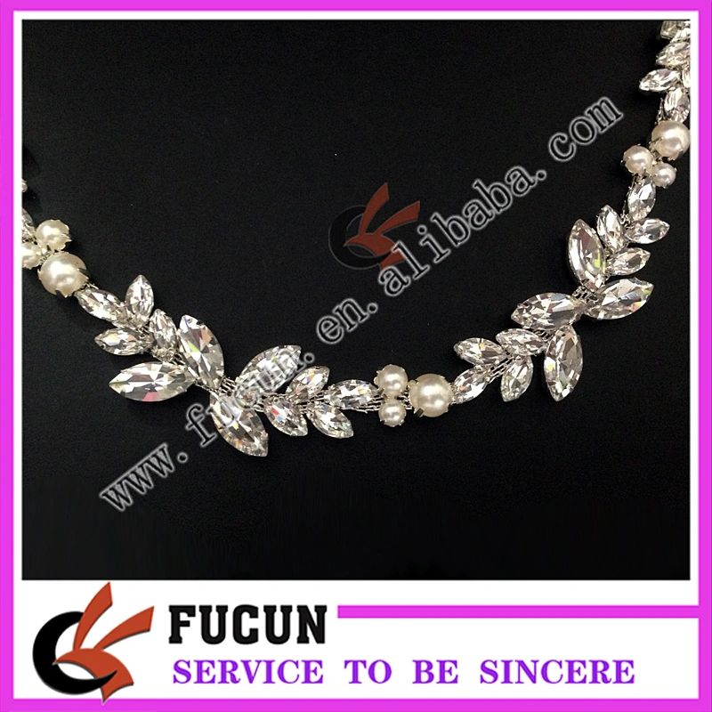 sew on wedding decoration Crystal Rhinestone pearl Chain Bridal Trim