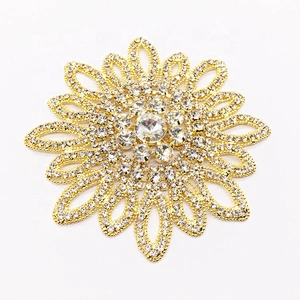 Wholesale New Desgin Crystal Rhinestone Gold Beads Flower Embellishments Applique