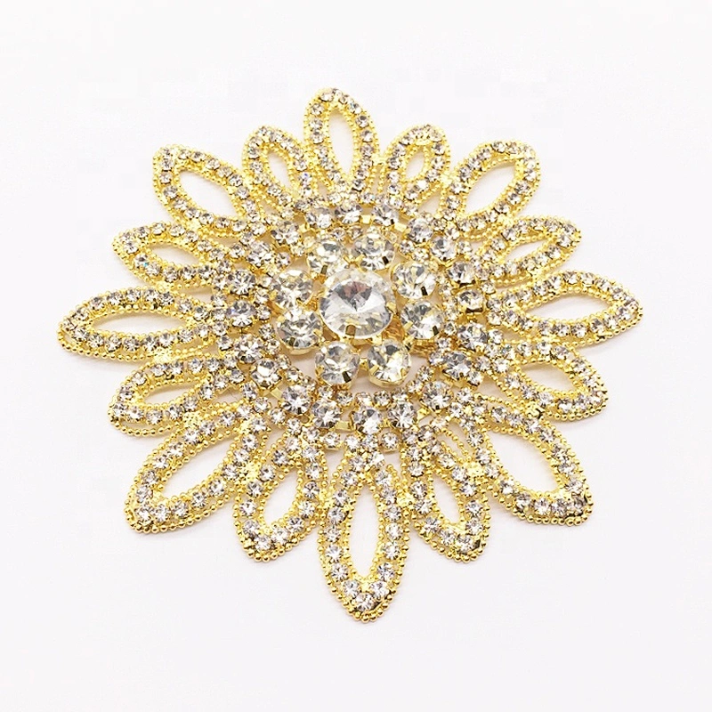 Wholesale New Desgin Crystal Rhinestone Gold Beads Flower Embellishments Applique